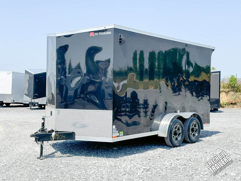 Front view of a new RC Flat Top Wedge Enclosed Cargo Trailer