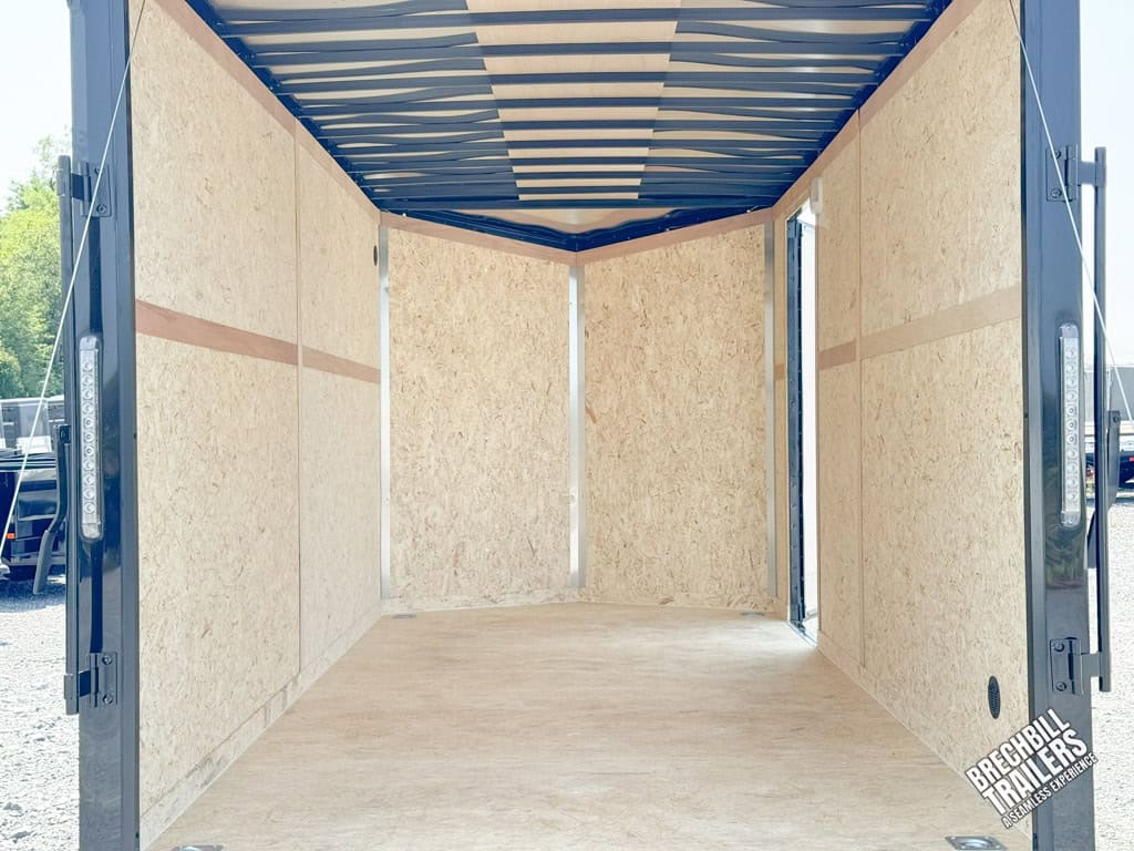 Inside a 7x16 enclosed trailer.