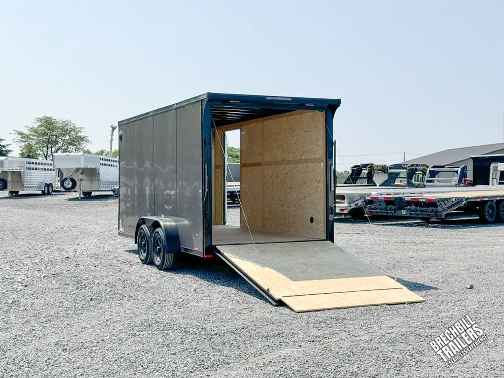 Ramp door down on new trailer.