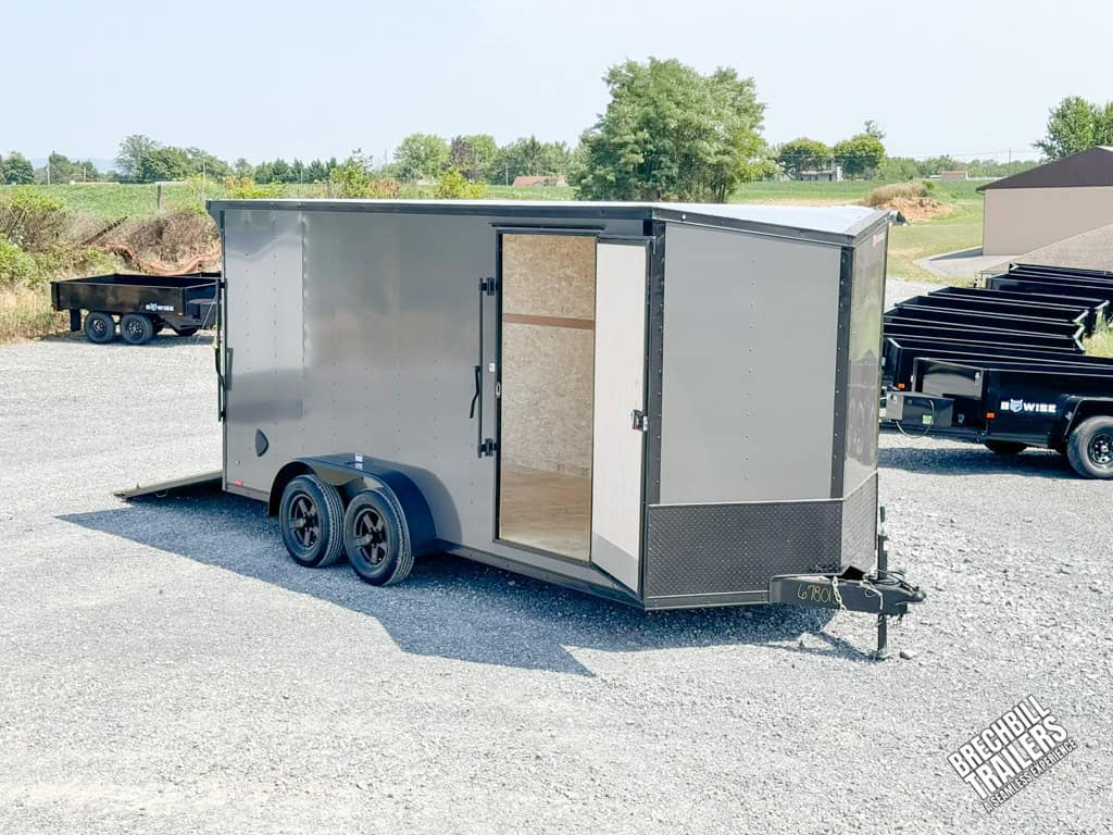 RC Flat Top Wedge Enclosed Cargo Trailer with black wheels