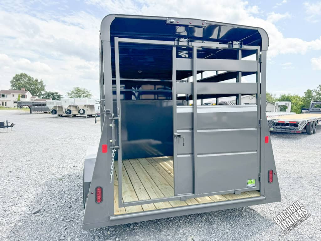 The back gate on the Valley 7x14 High Side Stock Trailer