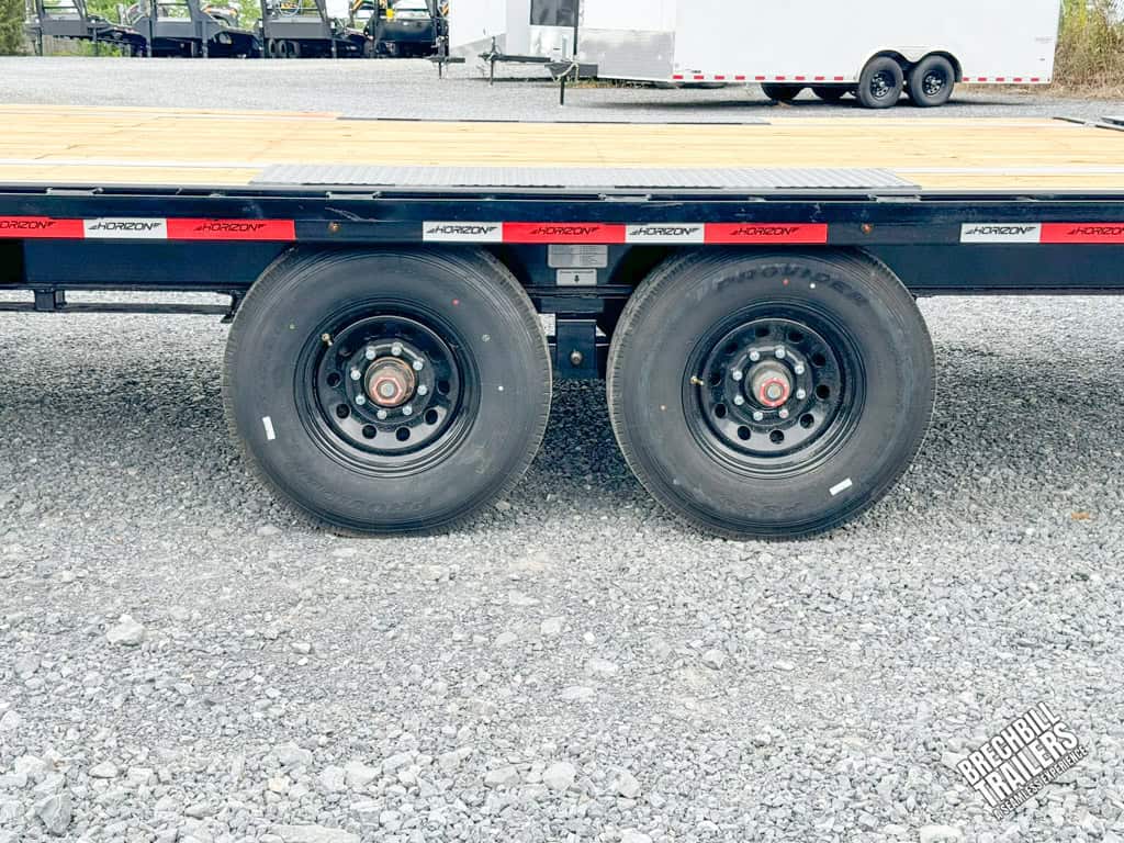 Black wheels on the trailer.
