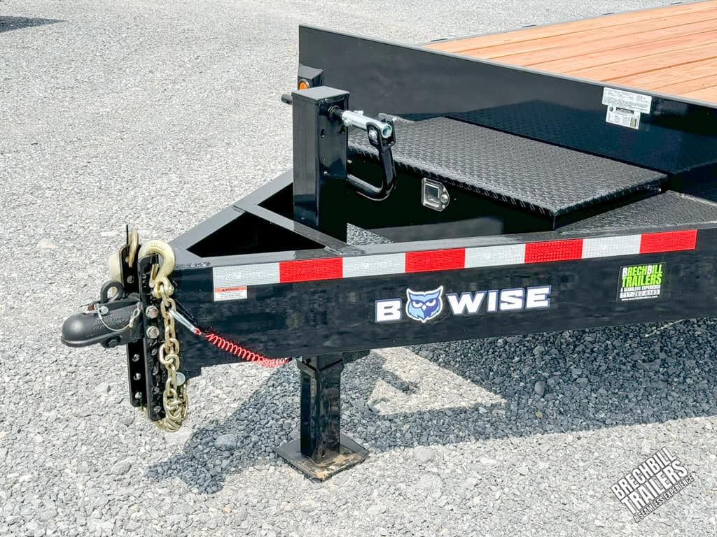 Front coupler and jack on the Bwise 17K HD Deck Over Equipment Trailer