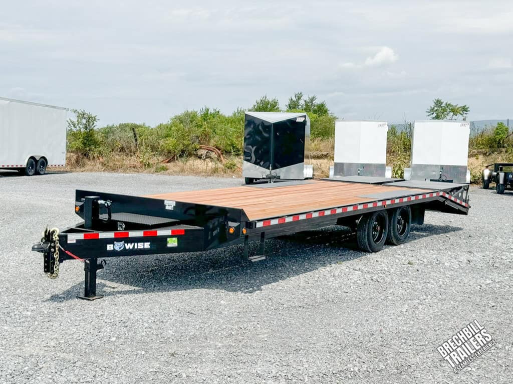 A parked Bwise 17K HD Deck Over Equipment Trailer for sale.