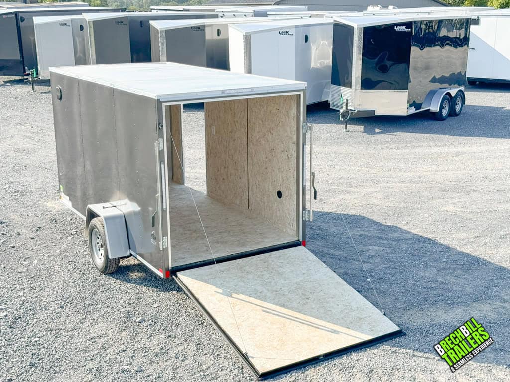 Open ramp and side door on the Look ST DLX Enclosed Cargo Trailer