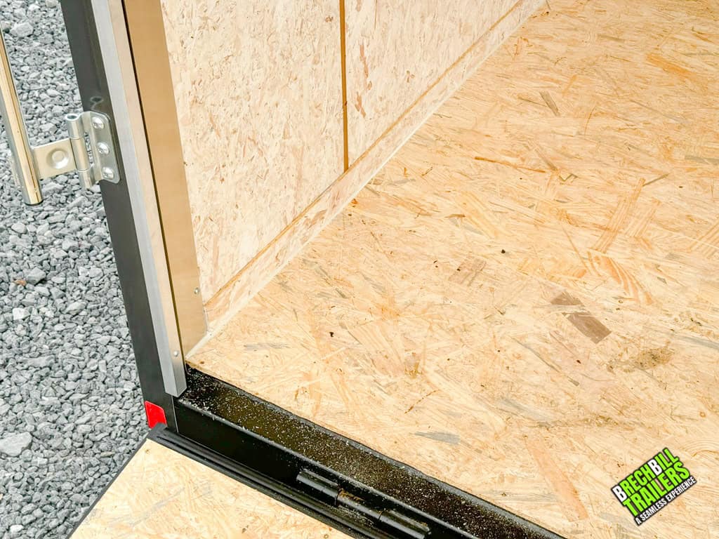 Close up view of the charcoal colored 7x14 Look Element Enclosed Cargo Trailer