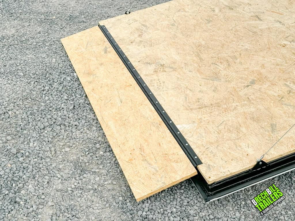 Wooden ramp on the door of the enclosed cargo trailer.