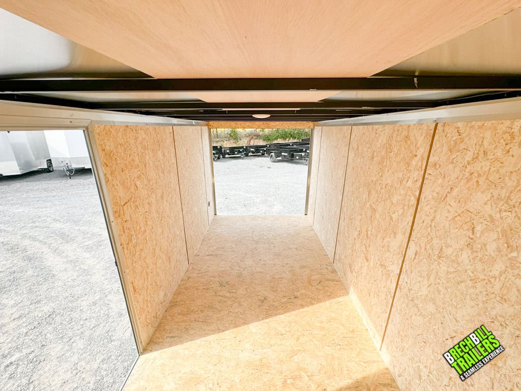Inside looking out of a Look Element Enclosed Cargo Trailer