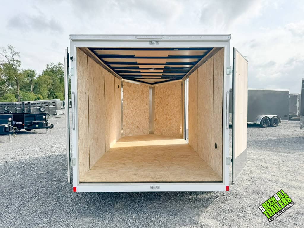 Looking in a 7x14 Look Element Enclosed Cargo Trailer