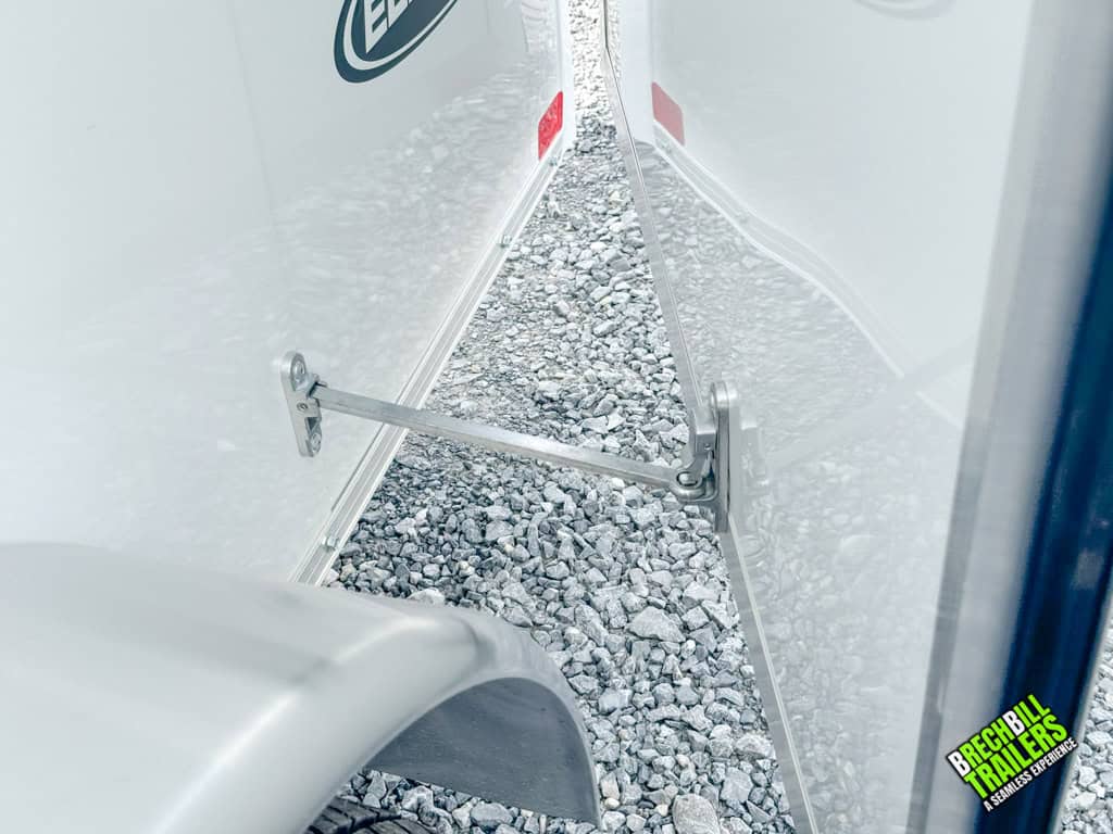 Door stop holding open the door on a Look Element Enclosed Cargo Trailer