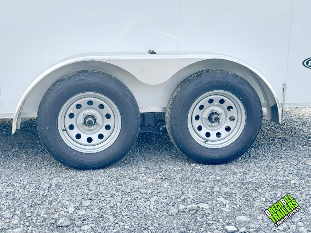 Wheels on a Look Element Enclosed Cargo Trailer.