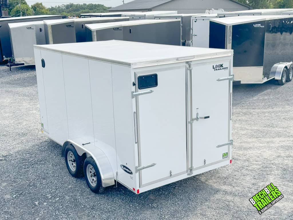 View of the back on a LOOK Trailers cargo trailer at Brechbill Trailers.