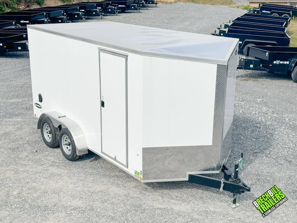 Nice view of an enclosed trailer for sale at the dealership.