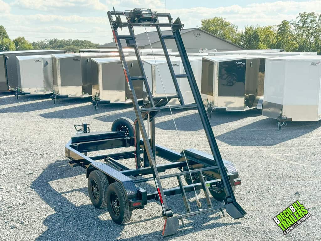 Back view of a demonstration of the Horizon roll off trailer without a can on it.