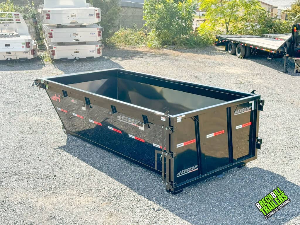Perfect new black paint on a Horizon Roll Off Dumpster.