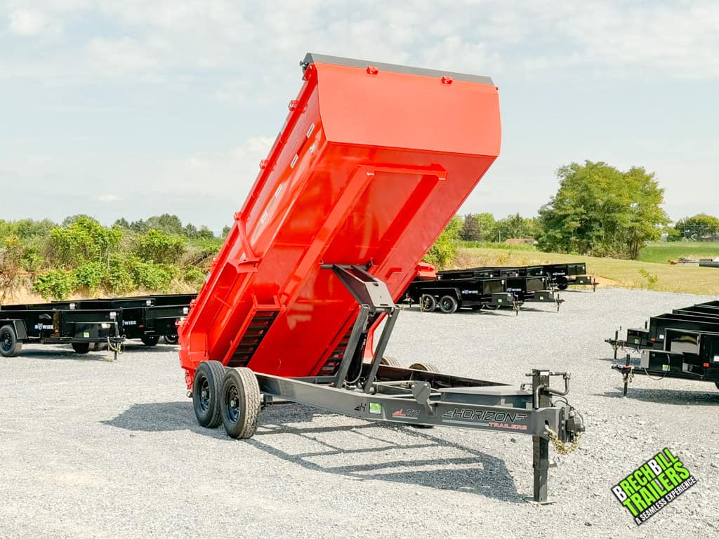 Front view of the trailer while its in the dump position.