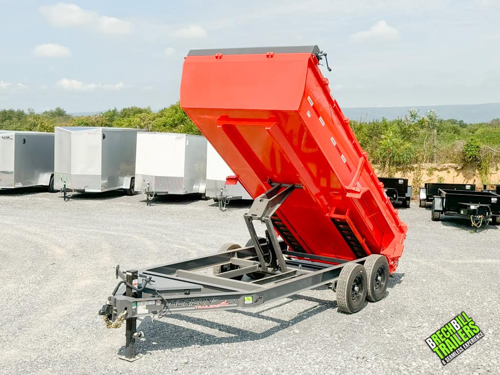 16ft orange box dump trailer for sale.