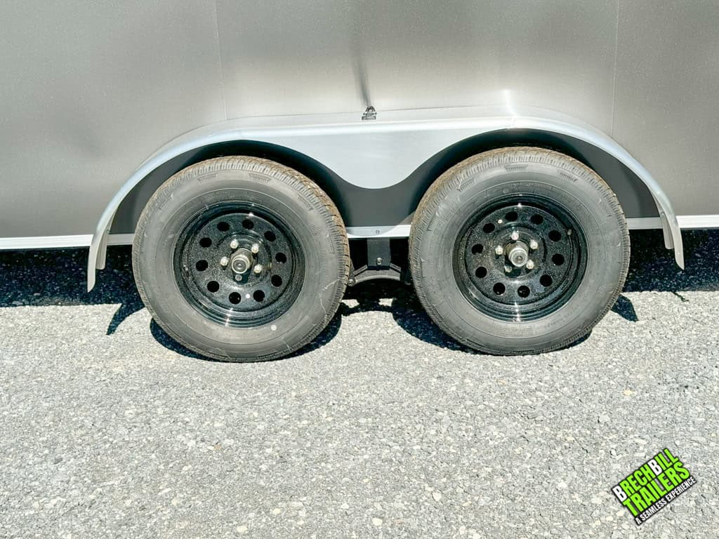 Black wheels on a new Look Element Enclosed Cargo Trailer