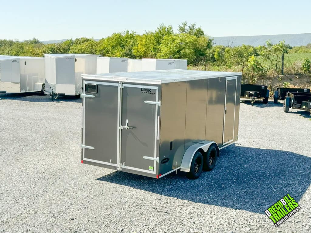 Double doors on the back of a new 7x16 Look Element Enclosed Cargo Trailer