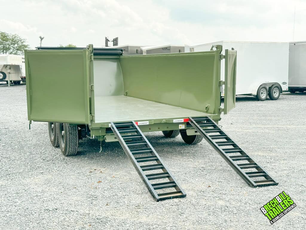 Close view of the trailer with the doors open and ramps down.