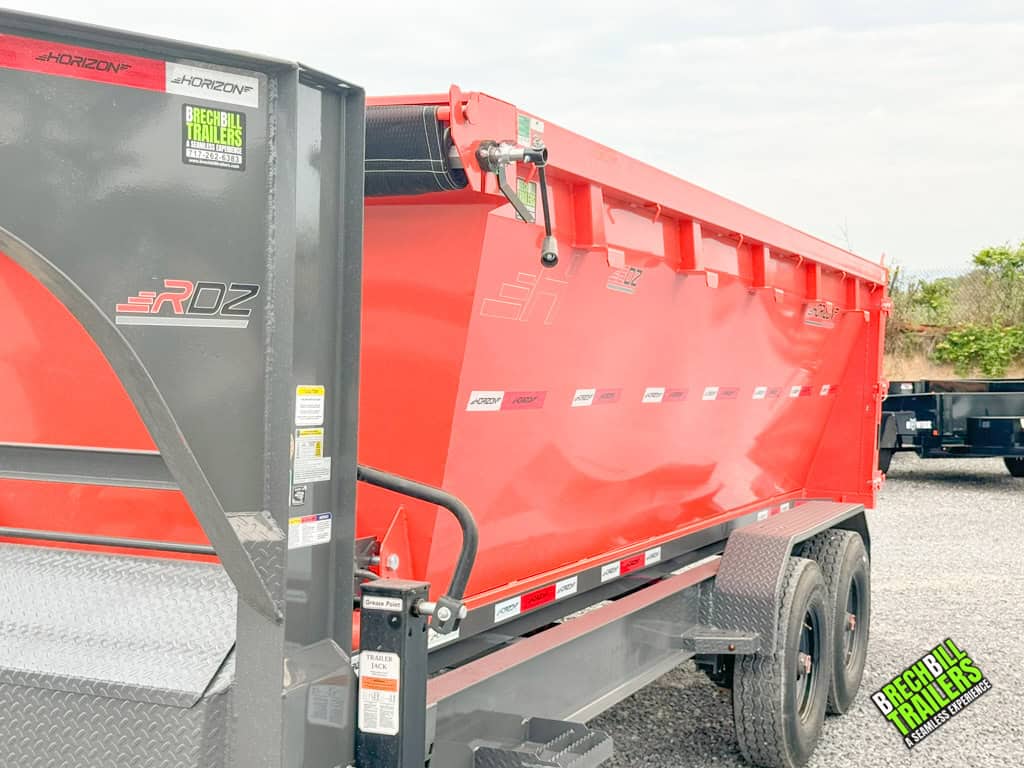 New Horizon Roll Off Dumpster on a trailer for demonstration.