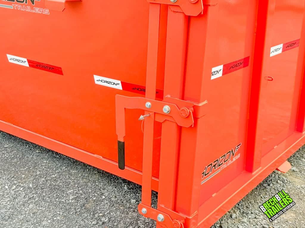 The lock and door mechanism on the Horizon Roll Off Dumpster