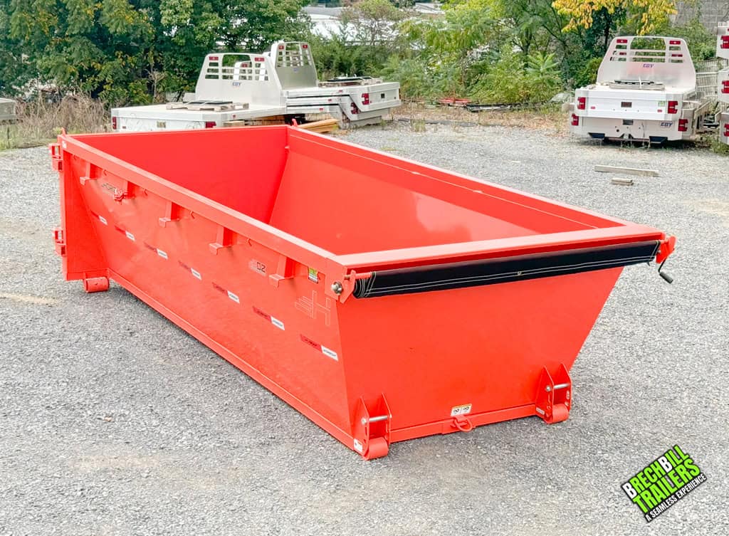 A brand new Horizon Roll Off Dumpster ready for pickup.