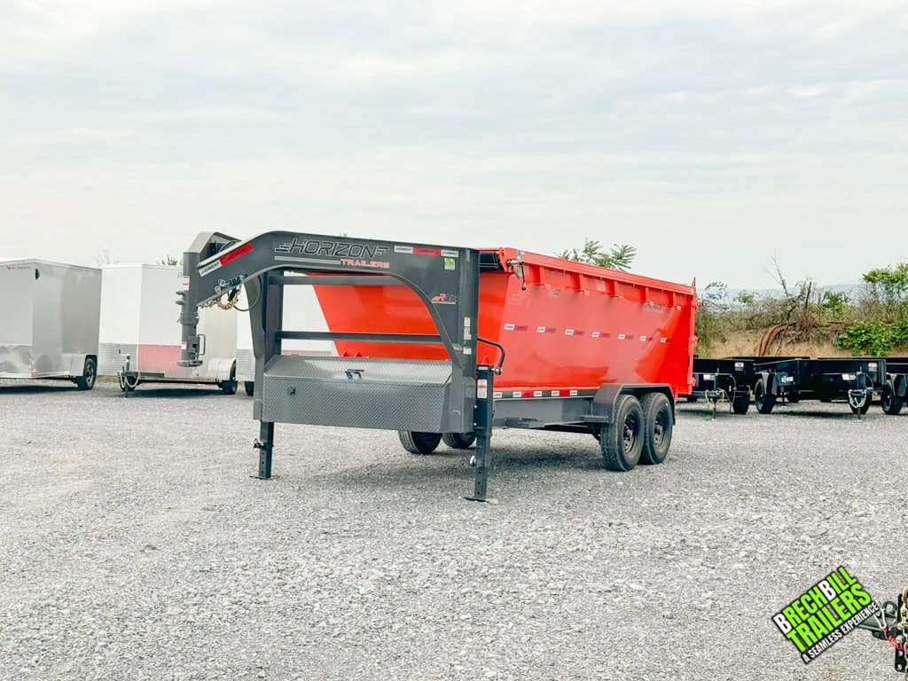 Viewing the Horizon Roll Off Dumpster on a trailer.