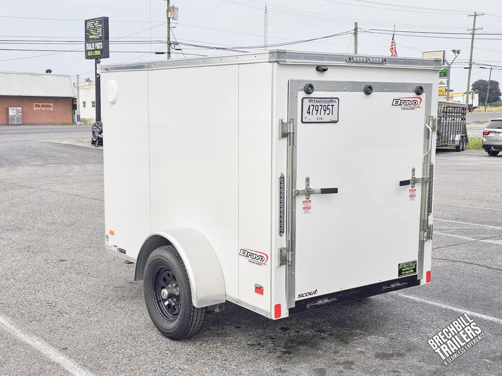 Rear view of the Used Bravo Scout Enclosed Cargo Trailer