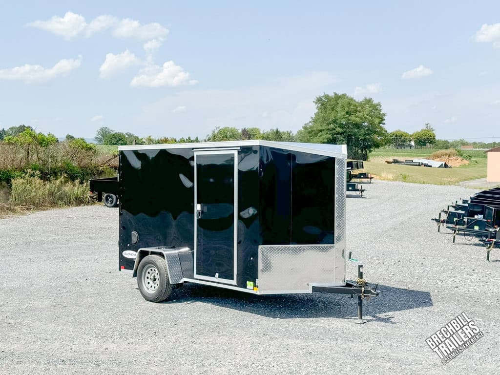 A 6x10 black Look Enclosed Cargo Trailer
