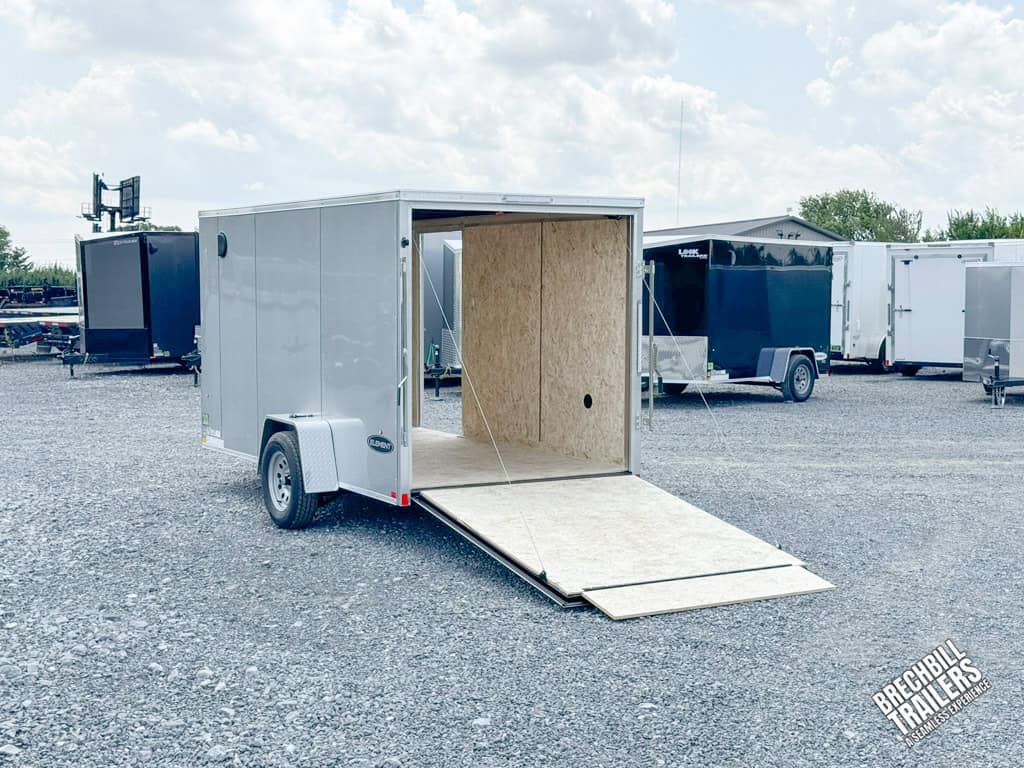 The Look Element V-Nose Enclosed Trailer with everything opened up.