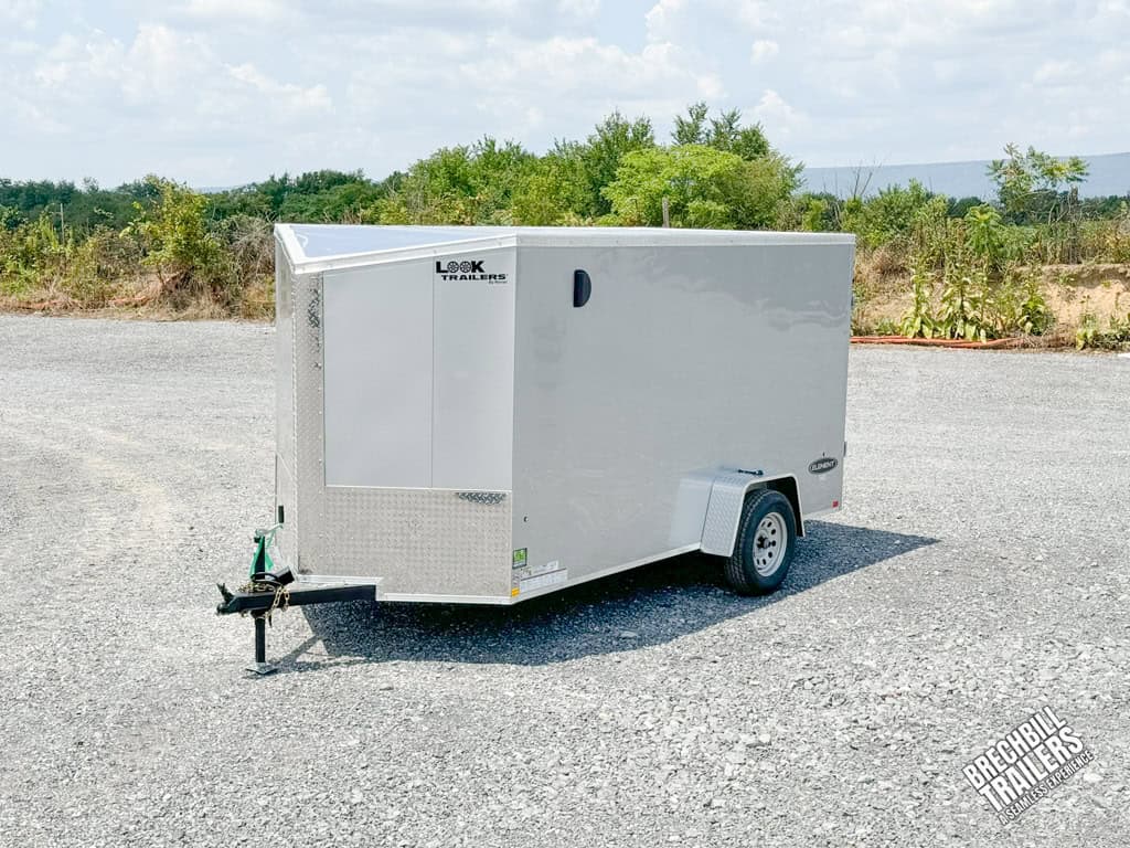Look Element V-Nose Enclosed Trailer for sale alone in the lot.