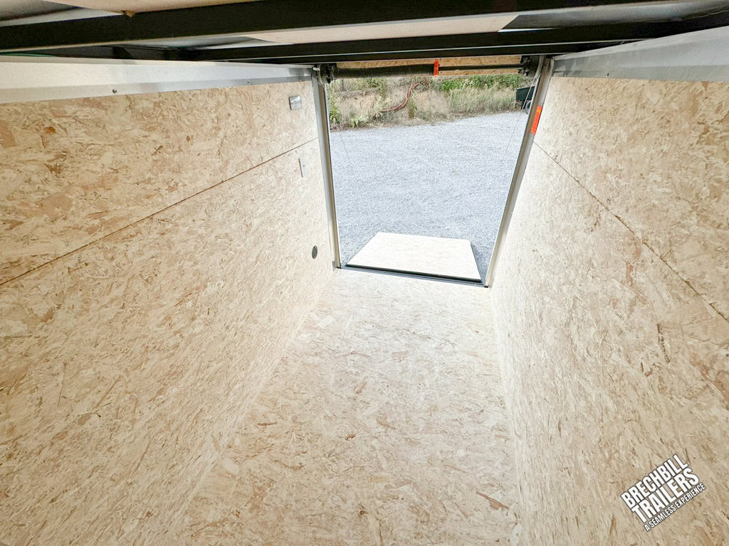 Looking out of a cargo trailer.