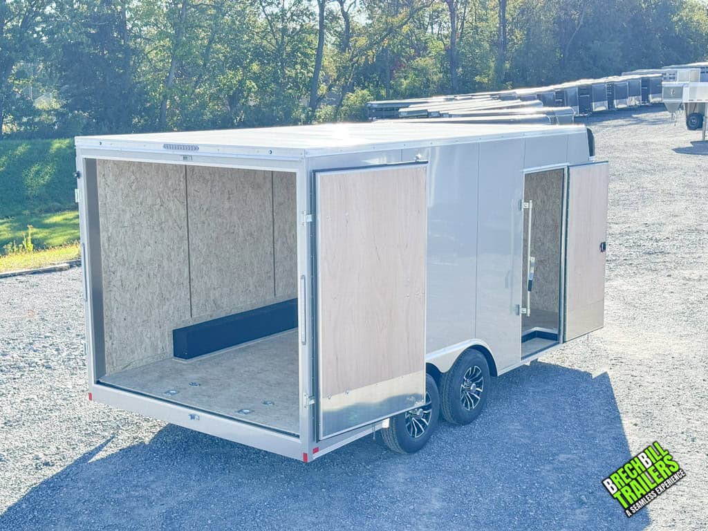 Outside of the Look LXT Bullnose Cargo Trailer with all doors open