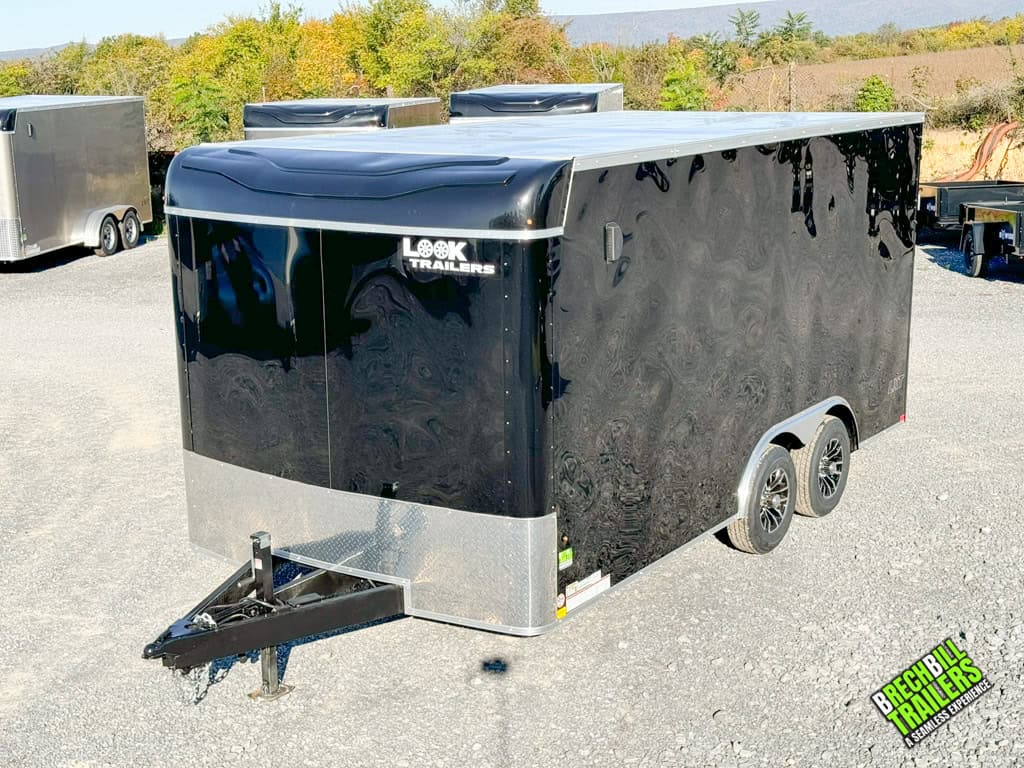 A new black Look LXT Enclosed Box Cargo Trailer