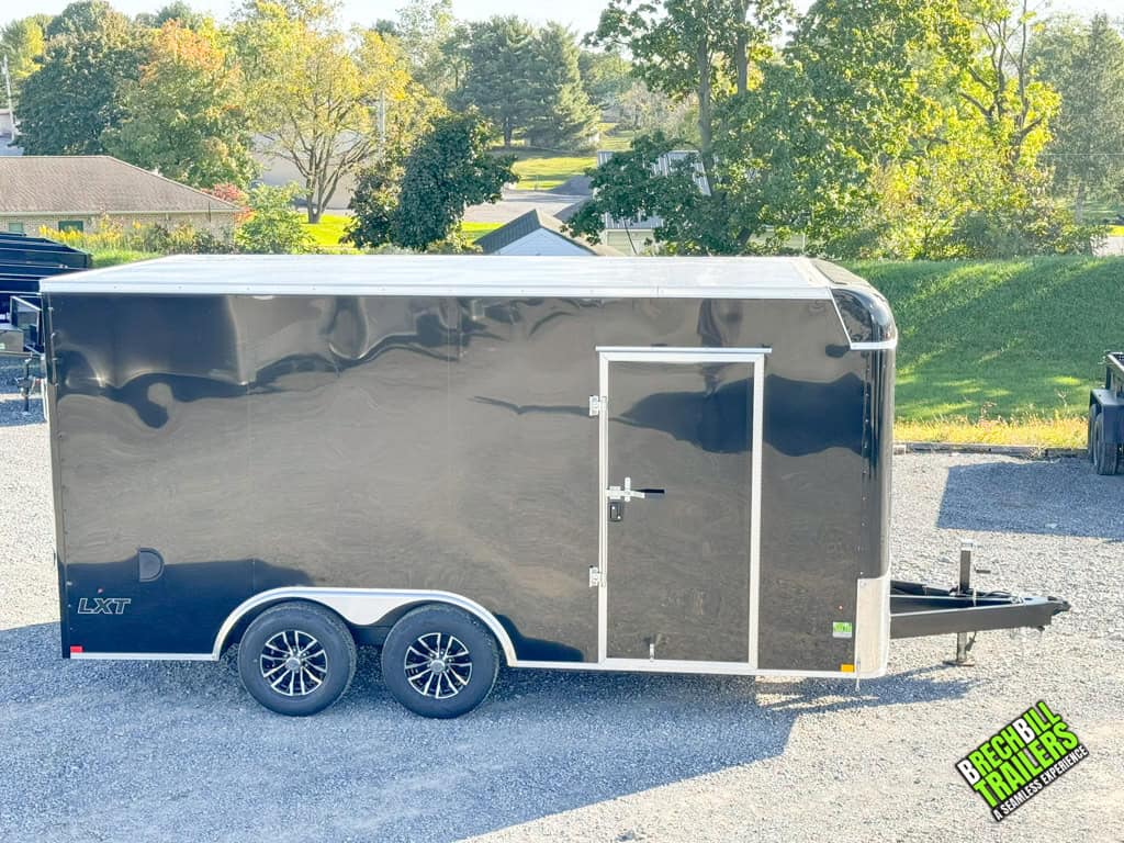 Side door on a new 16ft black Look LXT Enclosed Box Cargo Trailer