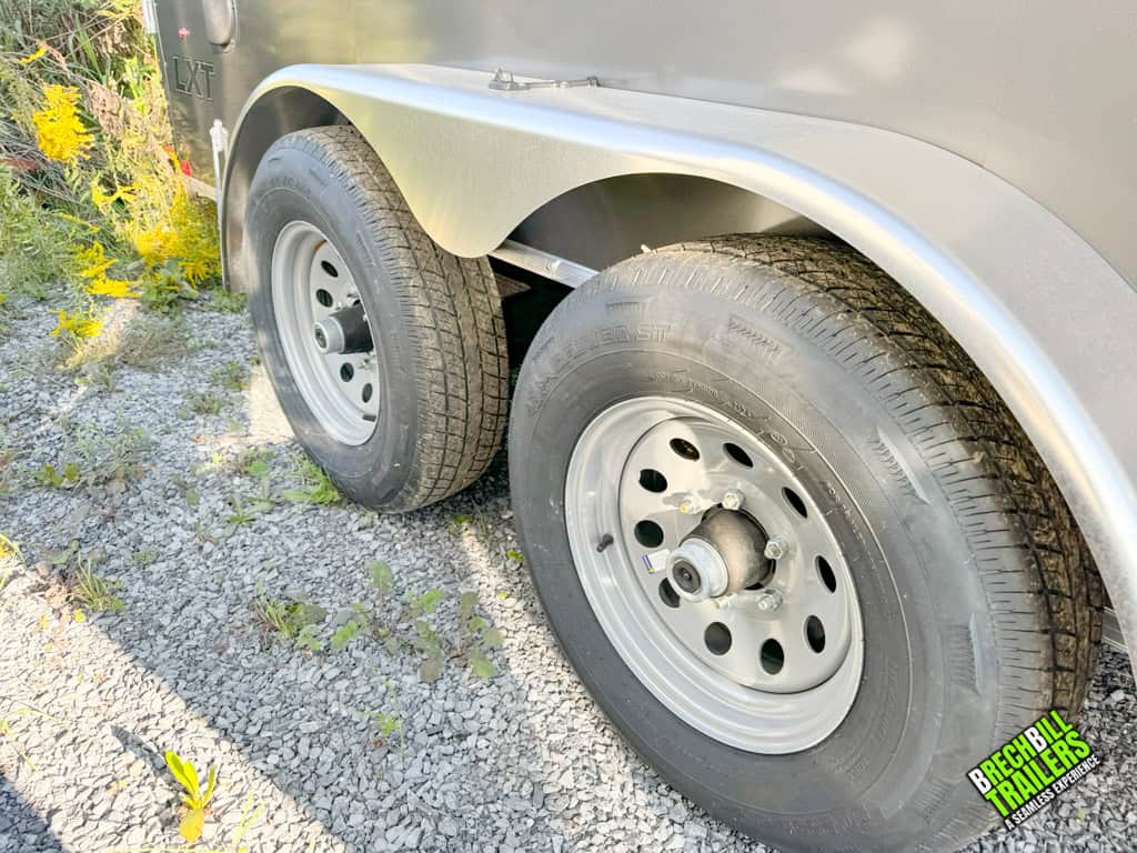 Wheels on the 7x16 Look XLT Enclosed Bullnose Trailer