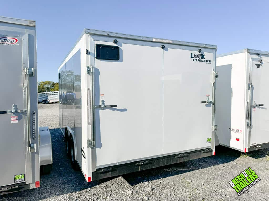 Back view of the Look Enclosed V-nose Cargo Trailer