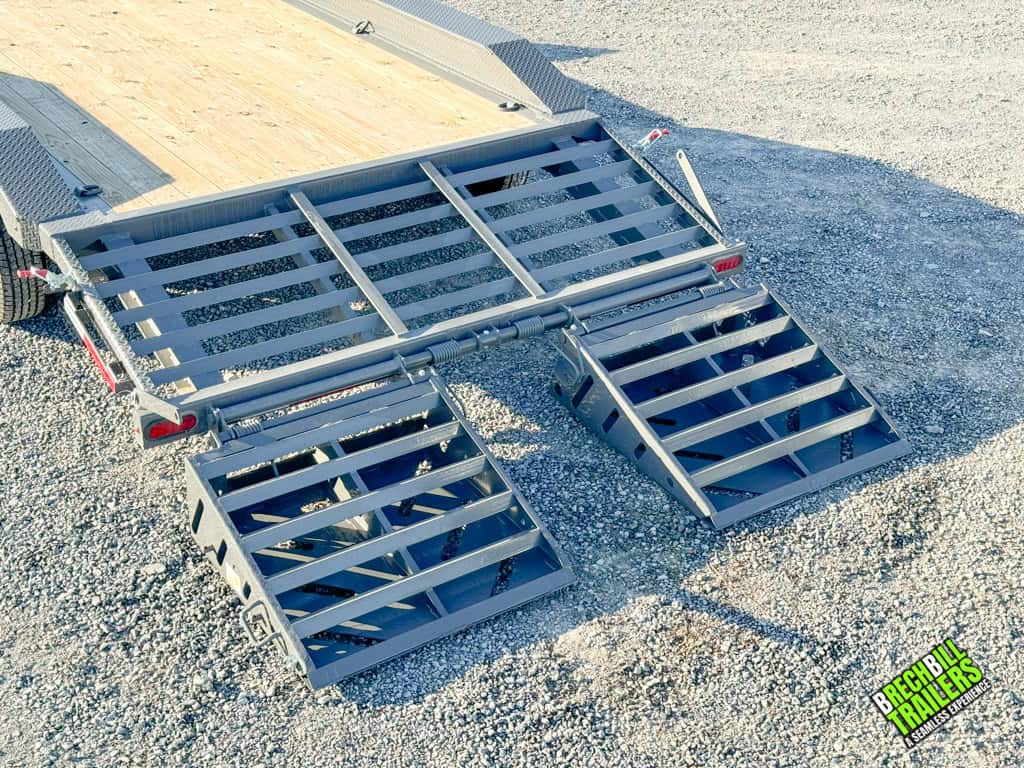 Ramps down on a Horizon 20ft Low Pro Equipment Trailer