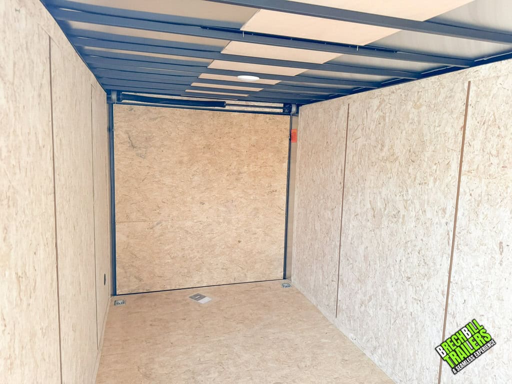 Looking in the Look XLT Enclosed V-nose Cargo Trailer.