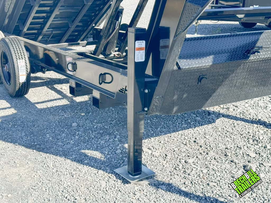 Front of the Horizon HD Gooseneck Dump Trailer while in the dump position.