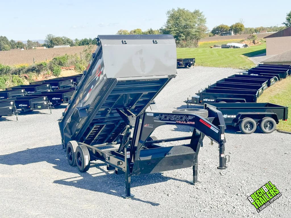 Gray Horizon HD Gooseneck Dump Trailer dumping demonstration.