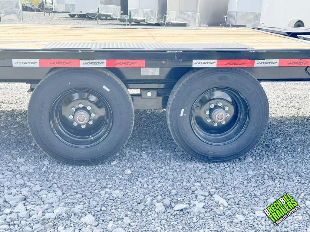 New wheels on a 30ft Horizon dual axle trailer.