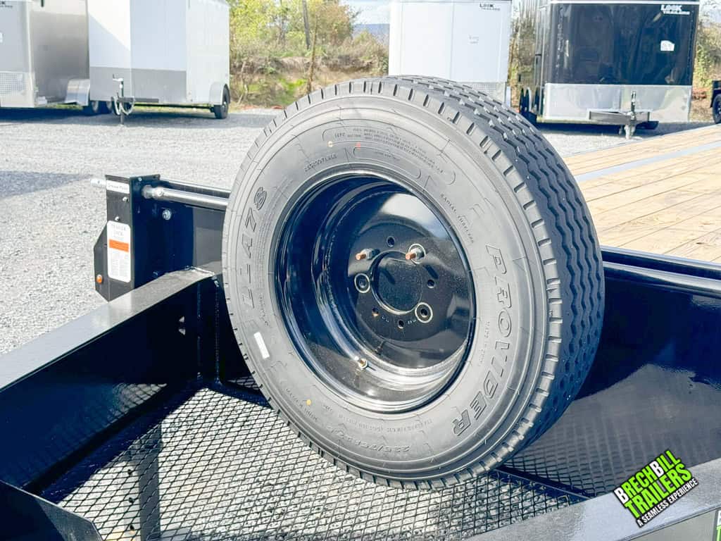 Spare tire on the Horizon 30ft Dual Axle Bumper Pull Trailer.