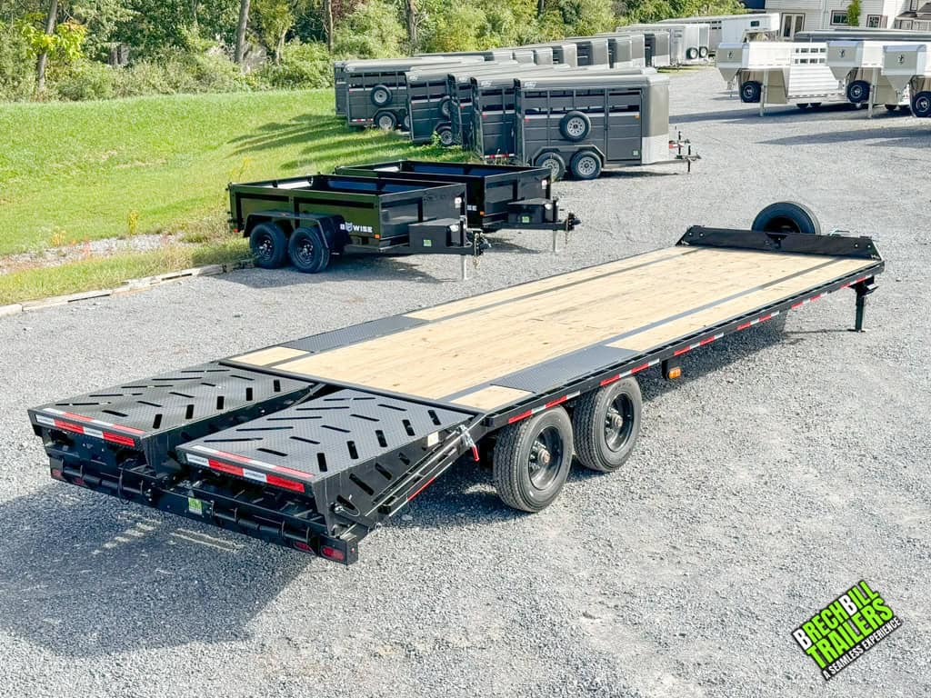 Horizon 30ft long Dual Axle Bumper Pull Trailer parked on display at Brechbill Trailers.
