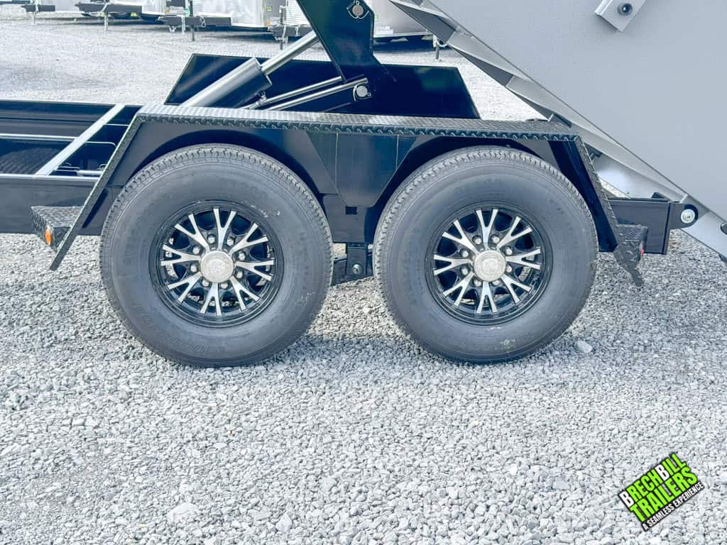 Wheels on a new Bwise DU 15.4K Ultimate Dump Trailer.