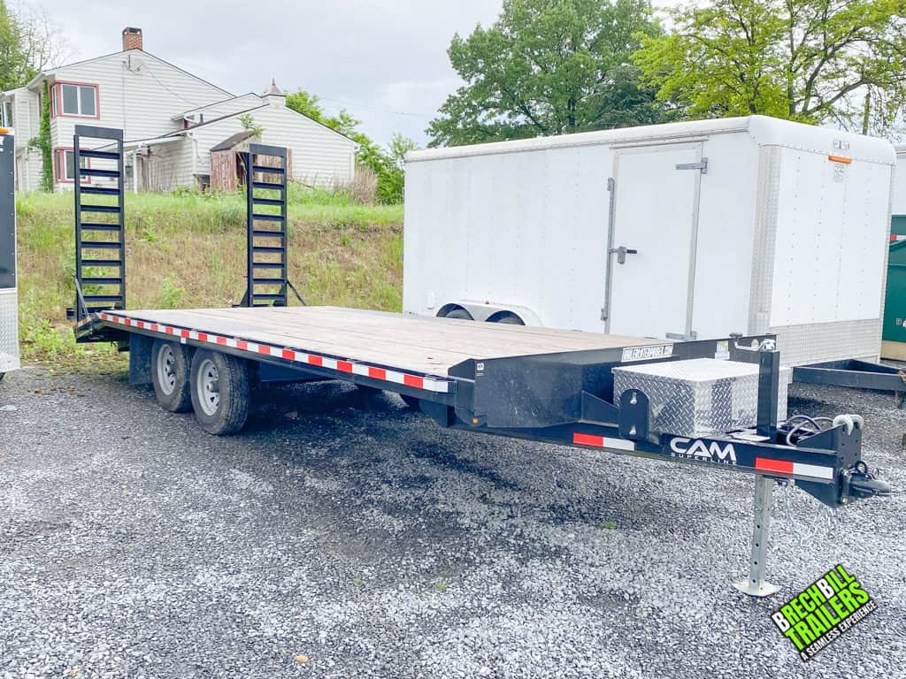 Side angle view of aluminum toolbox mounted on the trailer.