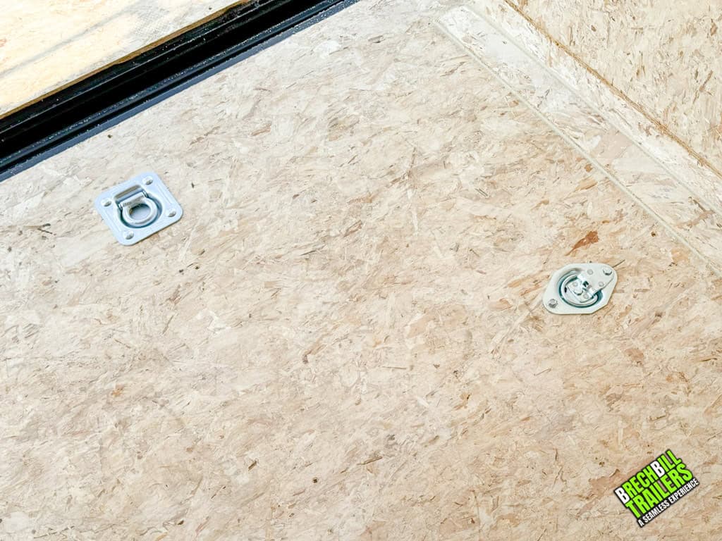 D rings inside a Look Flat Top XLT enclosed trailer.