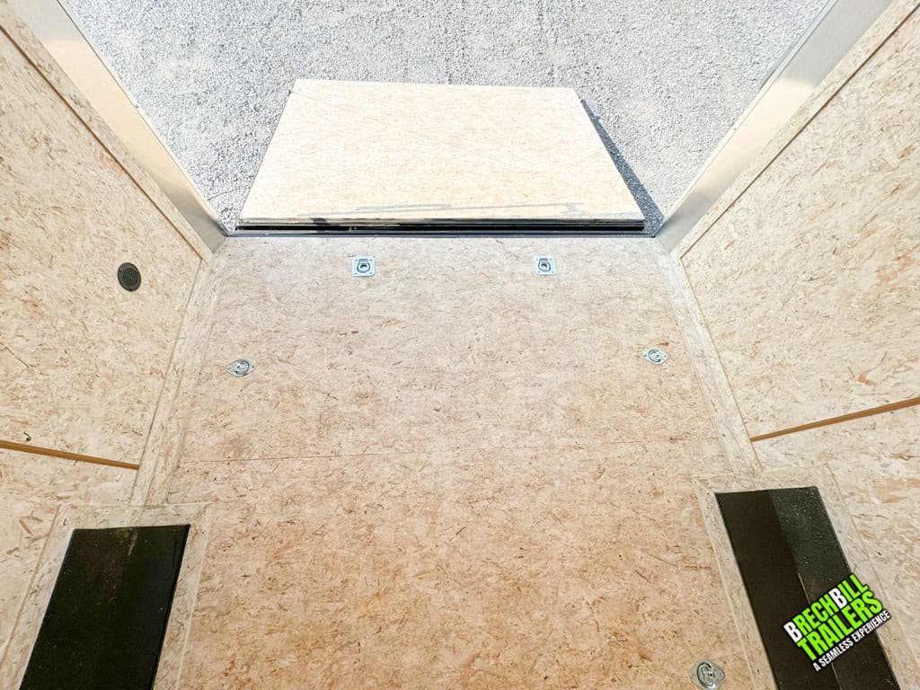 D rings on the floor in a new Look Flat Top enclosed trailer.