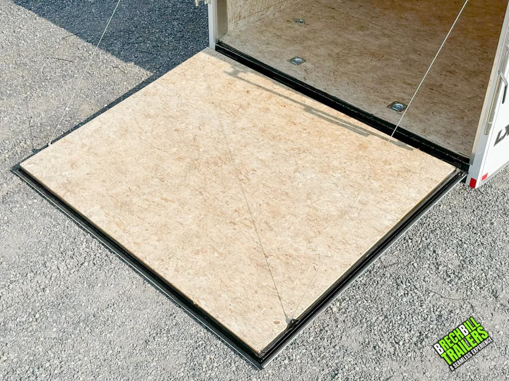 Ramp door down on the 20ft Look Flat Top XLT Bullnose Enclosed Trailer